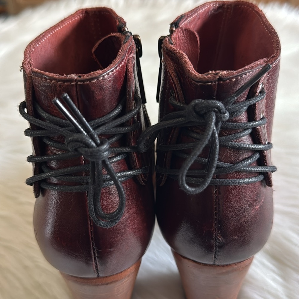 Bed Stu Angelique Leather Back Lace Peep Toe Booties In Cranberry Size 8.5 - Picture 7 of 16